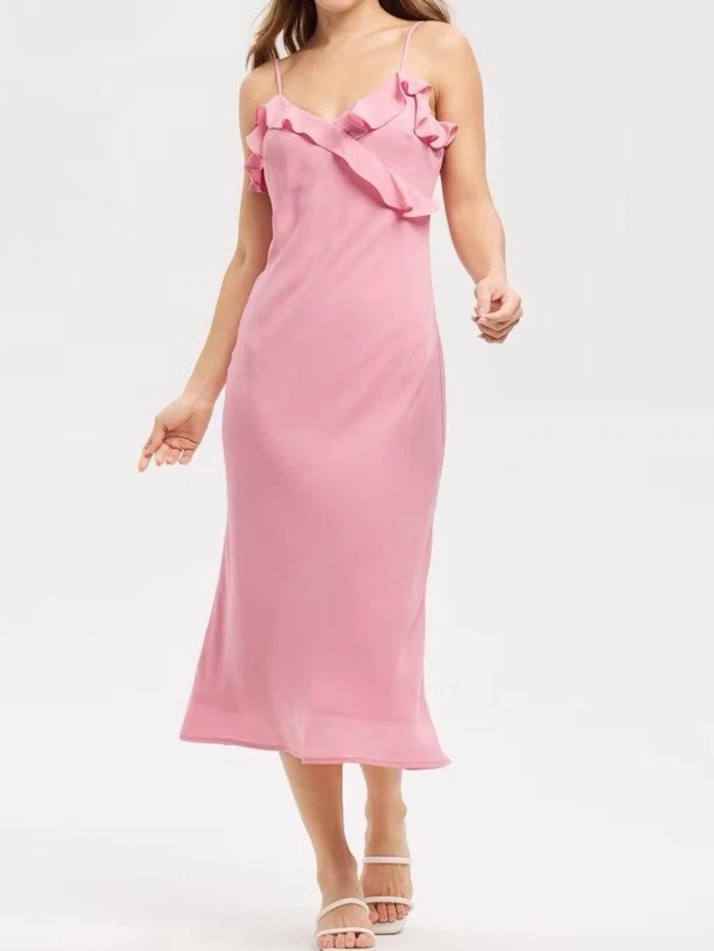 Pink Ruffle-Trim Slip Dress